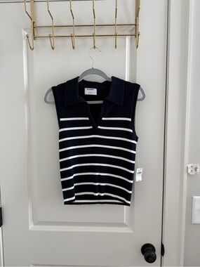 Old Navy Navy and White Striped Sleeveless Polo Tank